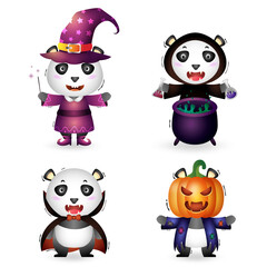 Obraz premium cute panda with costume halloween character collection