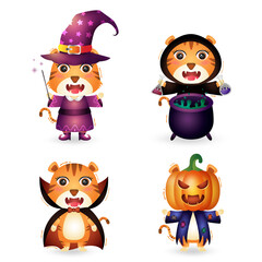 cute tigers with costume halloween character collection