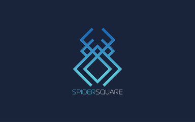 Spider logo formed with simple line in blue color