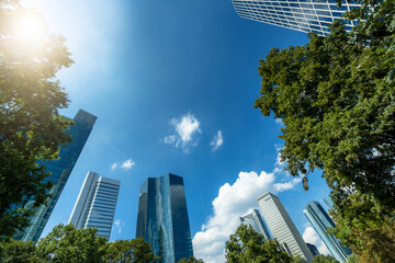 Office Buildings against blue sky in Frankfurt Main, Germany 