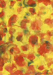Obraz na płótnie Canvas Simple abstract watercolor background with flowers. Hand-painted texture with splashes, drops of paint, paint smears. Design for fabric, backgrounds, wallpapers, covers and packaging, wrapping paper.