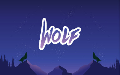 Wolf illustrations background with blue night