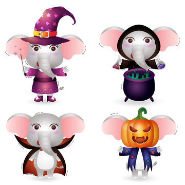 cute elephant with costume halloween character collection