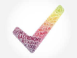 Gastronomy check mark word cloud collage, concept background