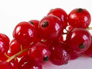 red currant berries on a white background, close-up, macro