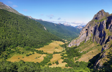 View of the valley in the trail from Valle del Lago village to Sousas Valley, Asturias province, Spain