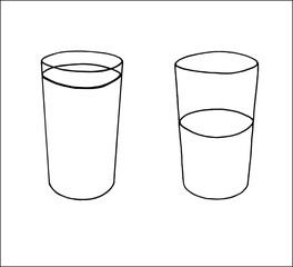 Two glasses of water with different filling levels, isolated vector icon for food apps and websites.