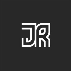 Monogram logo JR or RJ letters initials, two letters J and R together, creative typography design element mockup