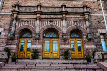 the facade of the old building