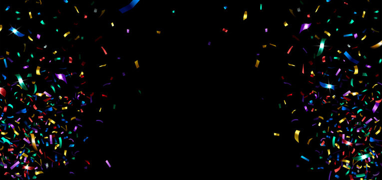 Horizontal Banner with Multicolored Shiny Confetti