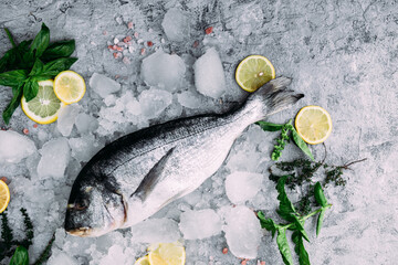 Fresh dorado fish lies on ice