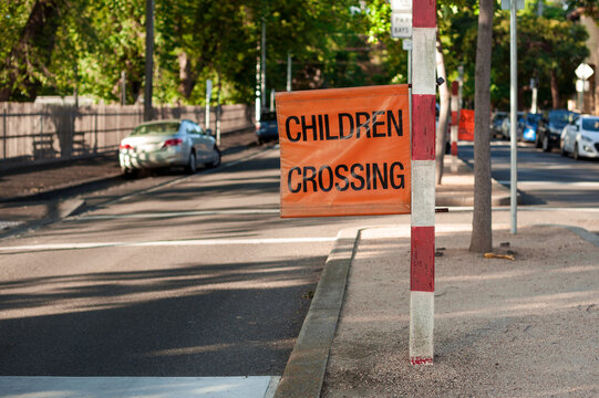 Road Sign Near The School. Children Crossing. Melbourne, Australia. 