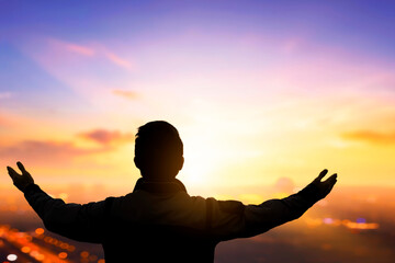 Freedom concept: man feeling free in a beautiful natural setting