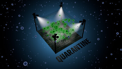 Quarantine concept. Corona virus in prison. 3D render.