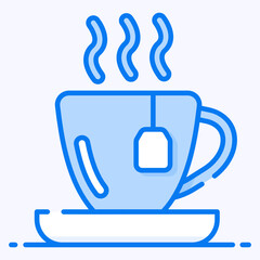 
Teabag with cup and steam, hot tea icon in design 
