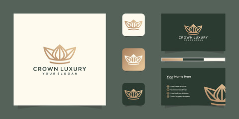 Elegant simple logo crown design, symbol for kingdom, king and leader and business card