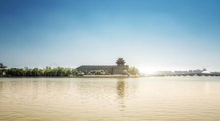 Fototapeta na wymiar Dongchang Lake Ancient City, Liaocheng, Shandong