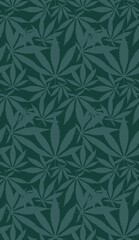 Hemp Cannabis ganja Leaf green scale seamless vector pattern