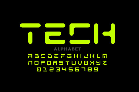 Technology style font design, alphabet and numbers vector illustration