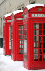 phome box, london, uk.  2/3/18 -  red london phone box in snow, beast from the east/storm Emma