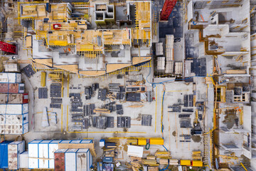 Building construction site and equipment aerial view