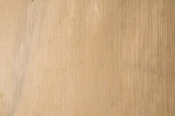 Fototapeta premium Empty field prepared for sowing seeding in spring, aerial drone top view