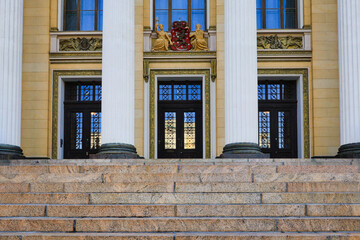 Fototapeta na wymiar The House of the Estates , Helsinki Finland, Entrance. Owned by the state of Finland, The House of the Estates houses governmental meetings. 