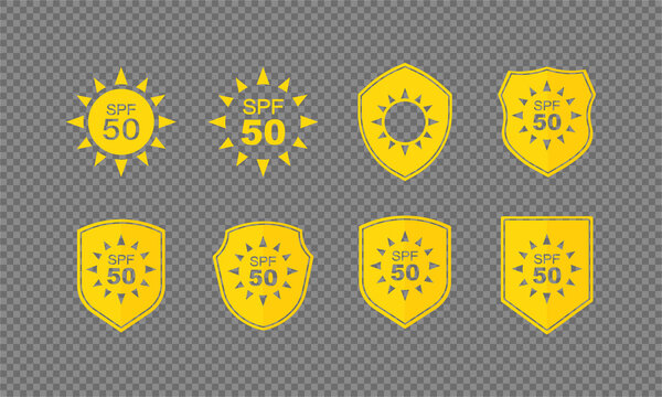 UV protection labels set. SPF 50. Vector on isolated white background. EPS 10