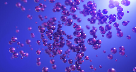 Shiny Metallic Balls With Bump Texture Moving In 3D Space. 3D Illustration Render. Depth Of Field Effect. Beautiful Abstract And Technology Related CG Backgrounds