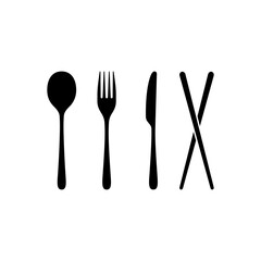 Spoon, fork, knife and chopsticks icon. Chairs accessories. Restaurant concept. Vector on isolated white background. EPS 10