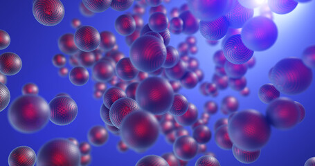 Abstract 3D Spheres With Bump Texture Moving In 3D Space. 3D Illustration Render. Beautiful Abstract And Technology Related CG Backgrounds