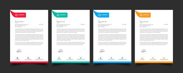 Creative professional corporate modern business style letterhead templates Simple design in minimalist style vector design illustration. color red green blue yellow 