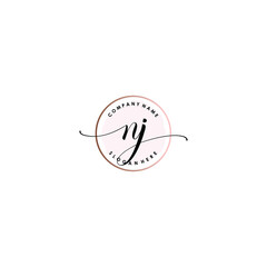 NJ Initial handwriting logo template vector