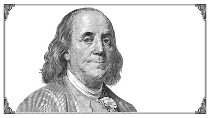 Benjamin Franklin portrait with frame on white background. Vector drawing. - obrazy, fototapety, plakaty