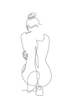Continuous line Naked woman or one line drawing on white isolate
