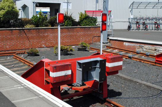 Close Up of Red Painted Railway Buffers at  Terminal Station 