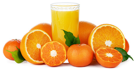 Fresh orange juice in glass isolated on white