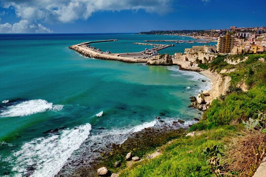Panorama on the town and port of Sciacca Sicily Italy