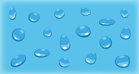 Vector isolated water drops. Set of different blue drops in flat style.
