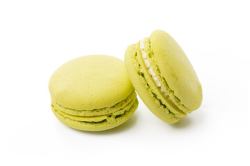 French colored macaroon cookie isolated on white