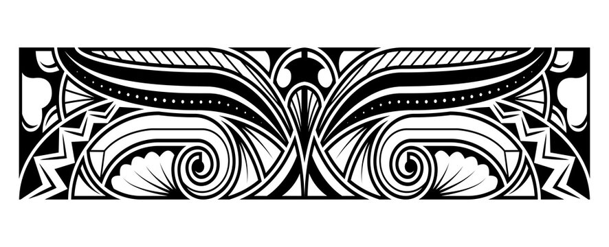 Tribal art tattoo sleeve in polynesian style border