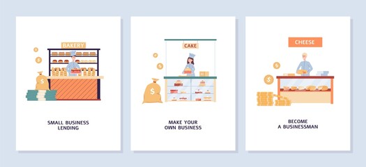 Set of banners for small business and sole proprietor flat vector illustration.