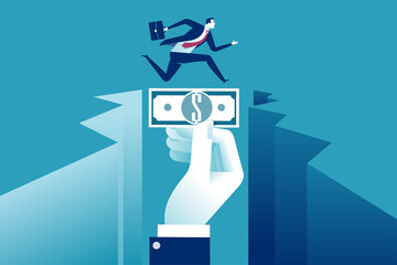 Big hand - the investor helps manager to bridge the gap. The concept of support and financial assistance, the loan. Business vector illustration .