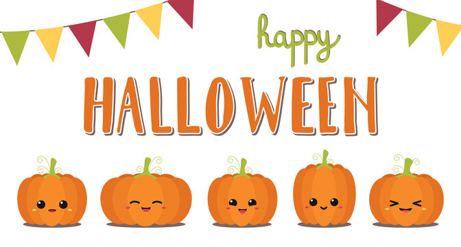 Happy Halloween pumpkin set. Vector cute pumpkin collection with hand drawn letters on white background.