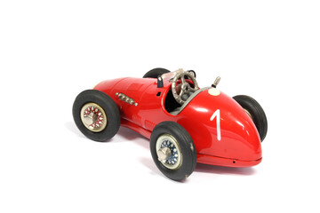 Obraz premium Vintage Classic Toy Tin Racing Car On White background