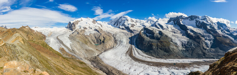 Panorama of Gorner glacier at Gornergrat, swiss alps, Switzerland (summer)
