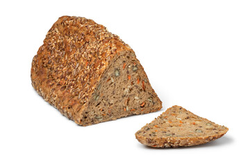 Fresh triangle loaf of German healthy rye seed bread