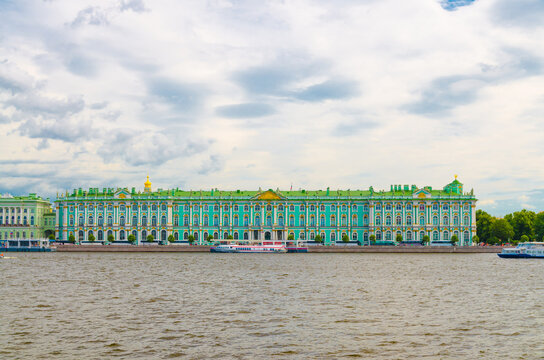 The State Hermitage Museum building, The Winter Palace official residence of the Russian Emperors on embankment of Neva river, Saint Petersburg Leningrad city, Russia
