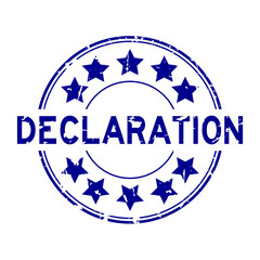 Grunge blue declaration word round rubber seal stamp on white background