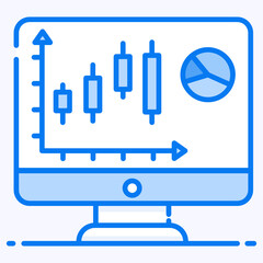 
Pie and volume chart inside monitor showing online business monitor icon
